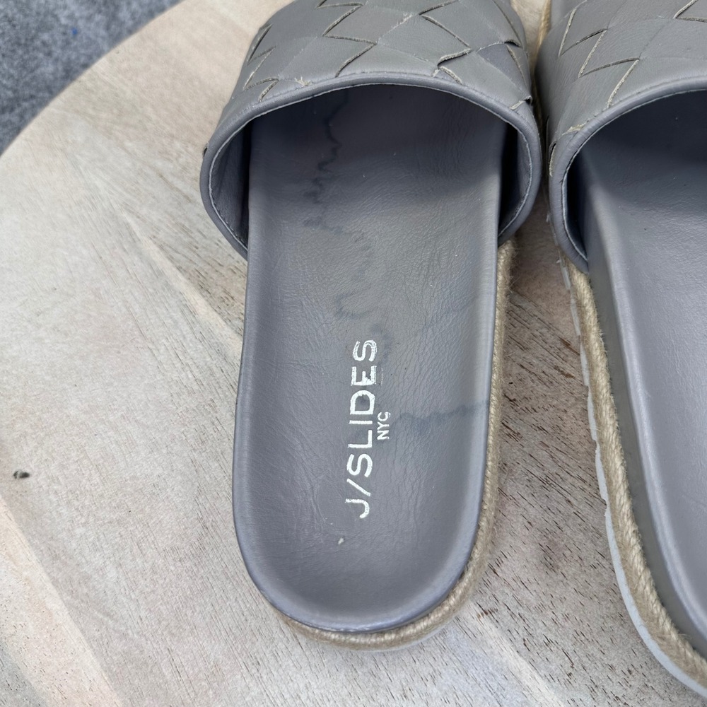 J/Slides NYC Rollie Grey Leather Woven Espadrille Platform Slides Womens 7.5 - Picture 6 of 14